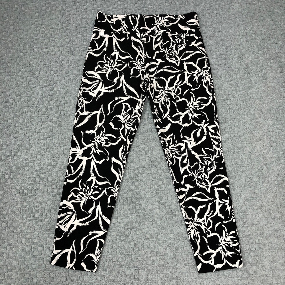 Elliott Lauren Pants Womens 14 Black White Floral Slim Ankle Stretch Made USA